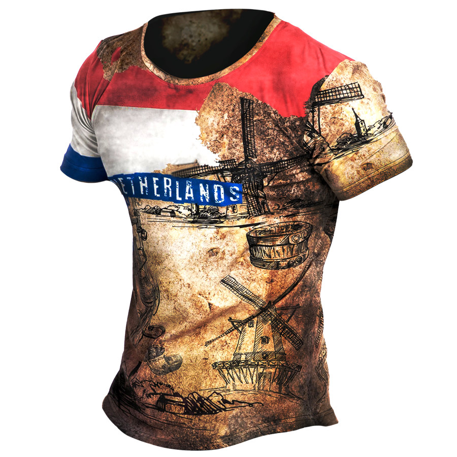 

Men's Irregular Hem Vintage Map Flag Print T-Shirt