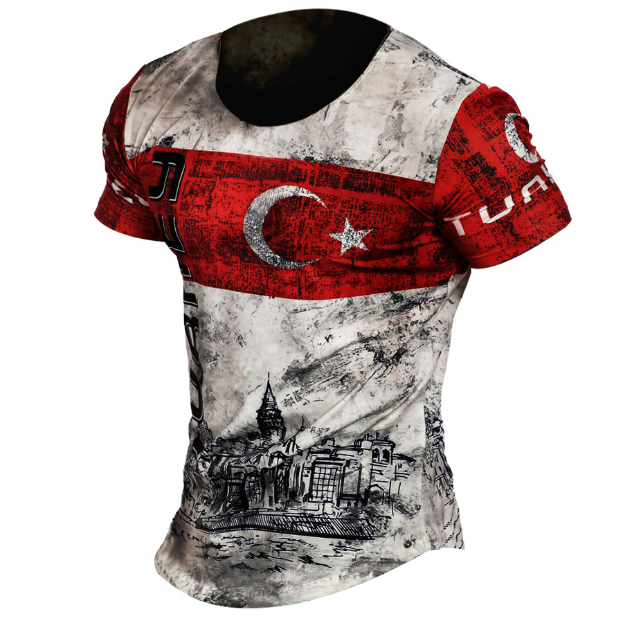 

Men's Irregular Hem Vintage Map Flag Print T-Shirt