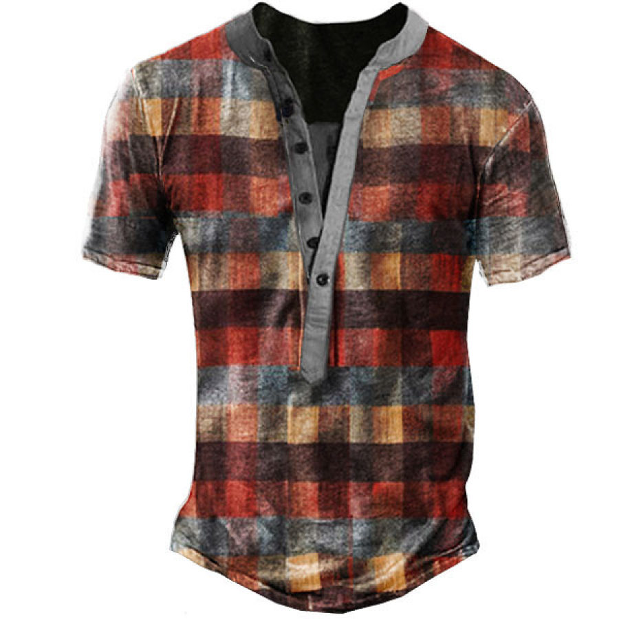 

Men's Plaid Henley Short Sleeve T-Shirt