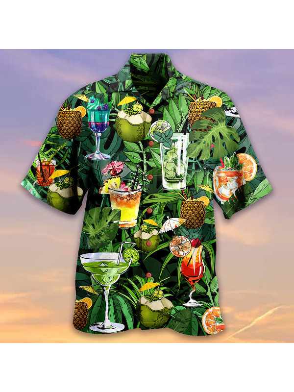 Men's Fruit Beach Short Sleeve Shirt Shorts Two Piece Set