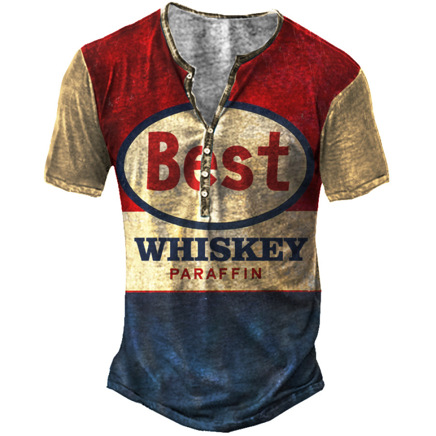 

Best Whiskey Vintage Colorblock Print Men's Outdoor Henley Tee