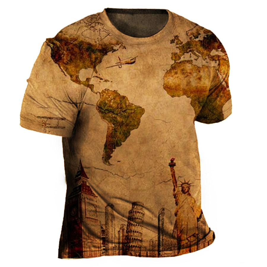 

Men's Outdoor Vintage World Map Print T-Shirt