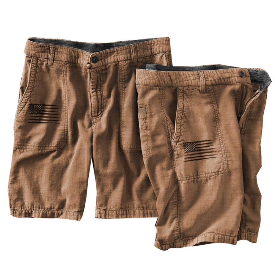 

American Flag Print Men's Retro Outdoor Tactical Cotton Linen Casual Shorts