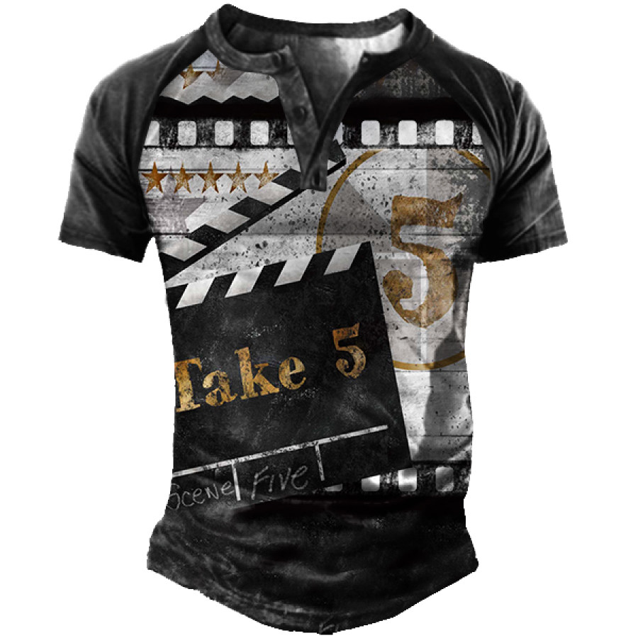 

Movie Countdown Print Men's Vintage Henley Tactical T-Shirt