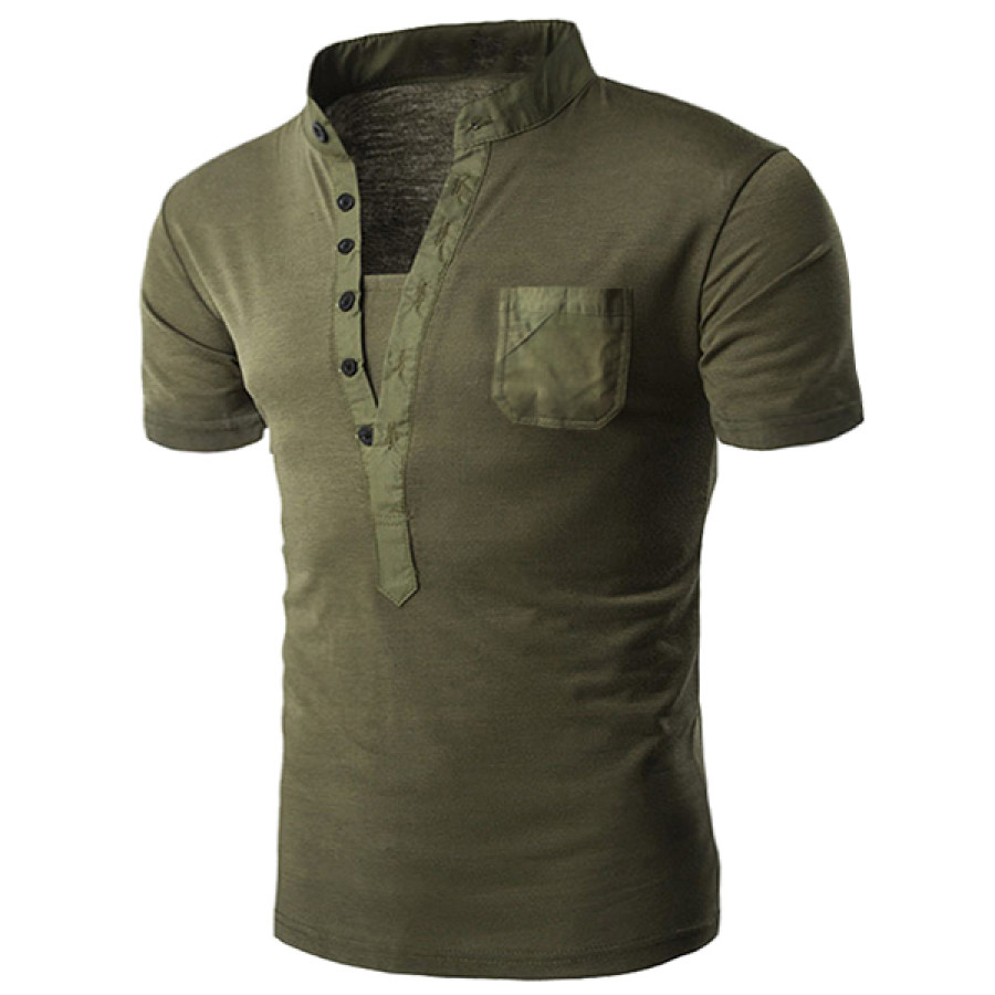 

Men's Outdoor Pocket Henley Half Open Collar Tactics Short Sleeve T-Shirt