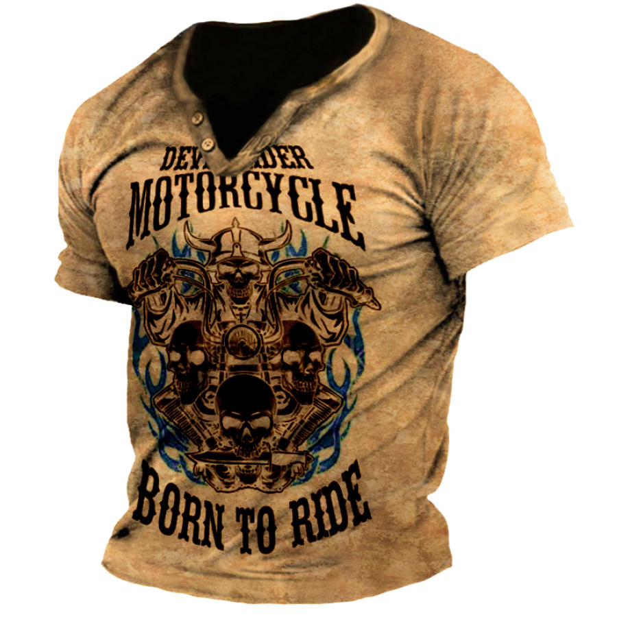 

Motorcycle Print Men's Vintage Henley Tactical T-Shirt