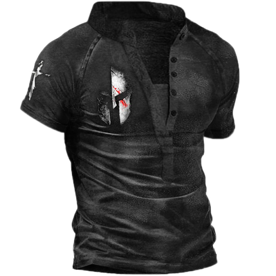 

Men's Outdoor Vintage Spartan Print Henry T-Shirt