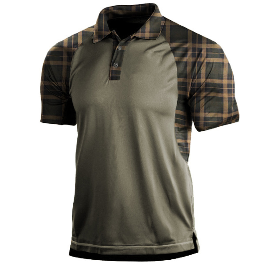 

Men Outdoor Tactical Check Stitching Polo Shirt