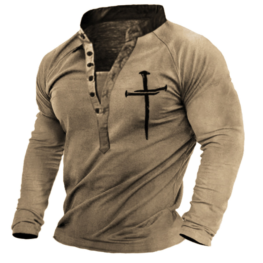 

Men's Outdoor Vintage Cross Print Tactical Heney Long Sleeve T-Shirt