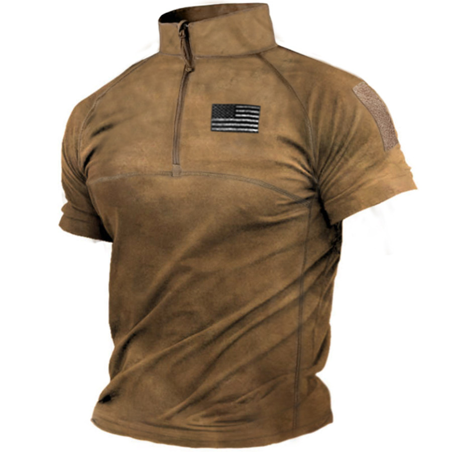 

Men's Outdoor Tactical American Flag Zip Half Collar T-Shirt