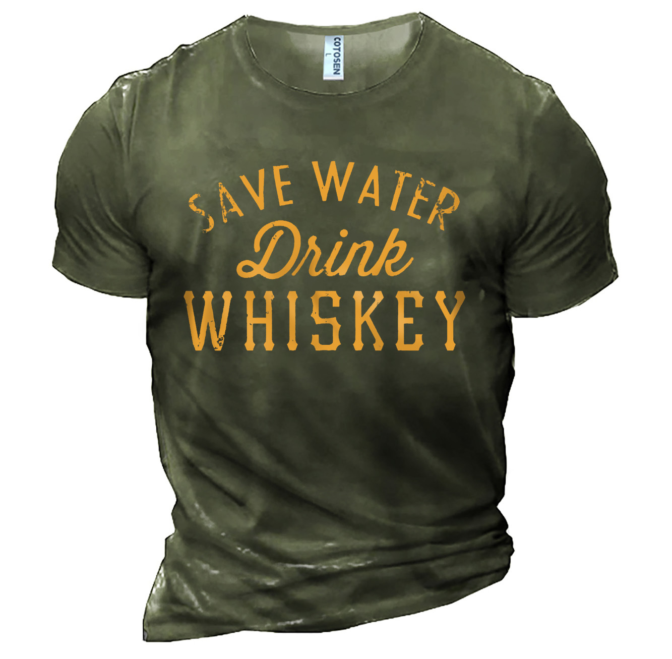 Men's Save Water Drink Chic Whiskey Print Cotton T-shirt