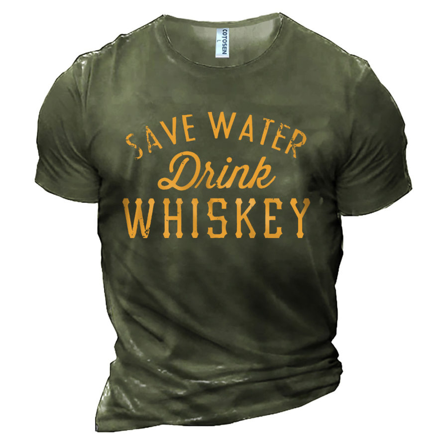 

Camiseta De Hombre En Algodón Con Estampado De Whisky Save Water Drink