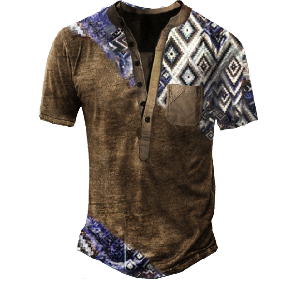 

Ethnic Print Men's Outdoor Pocket Henley Collar Short Sleeve T-Shirt
