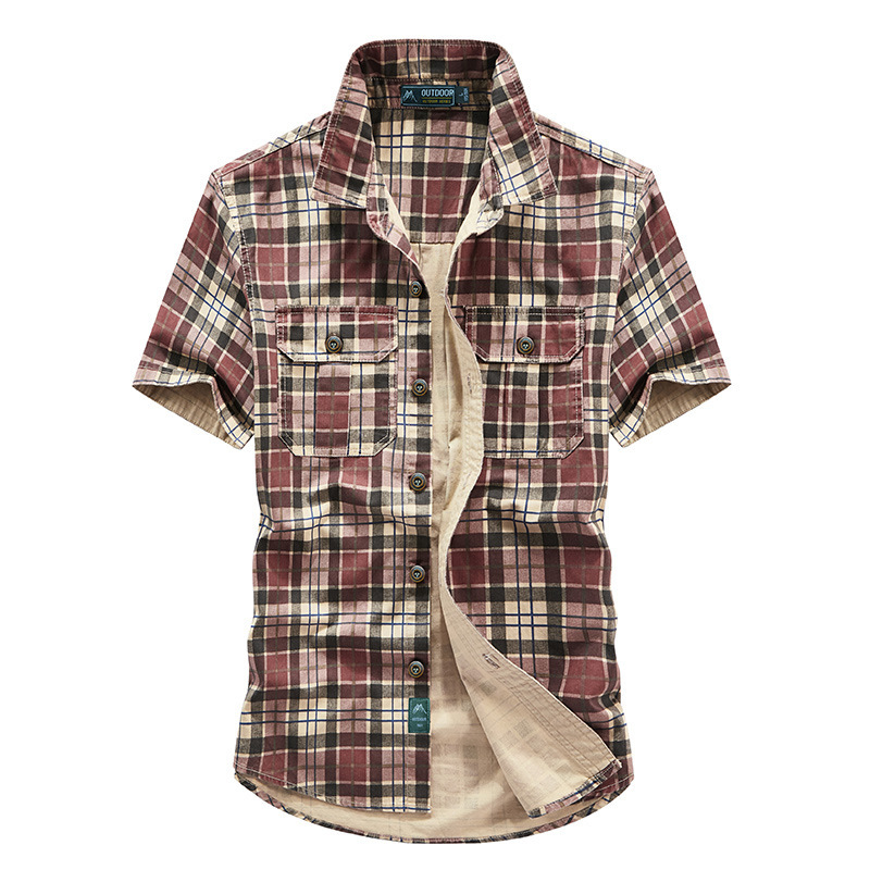 Men's Outdoor Plaid Print Chic Casual Short Sleeve Shirt