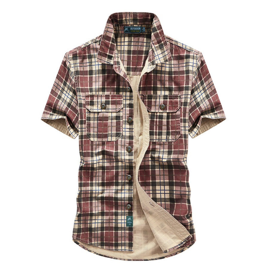 Men's Outdoor Plaid Print Casual Short Sleeve Shirt