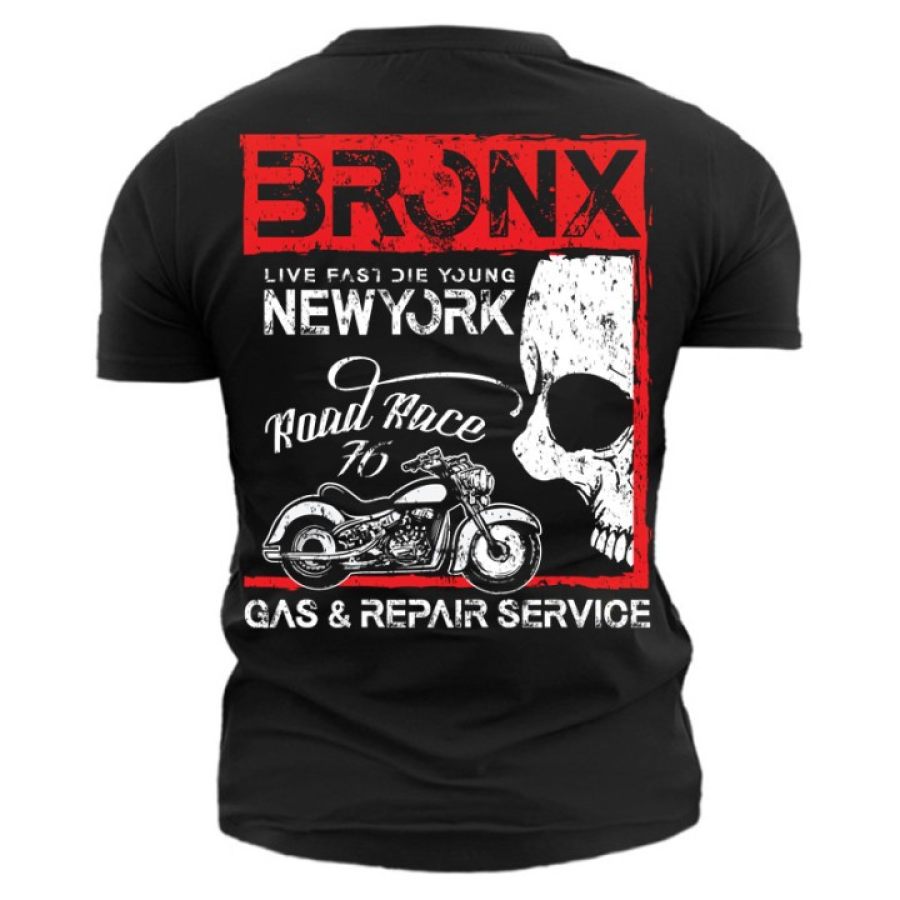 

Men's Skull Motorcycle Road Trip Cotton Print T-Shirt