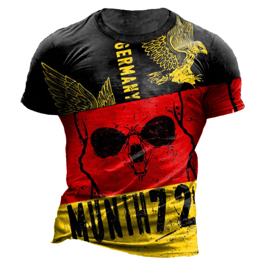 

Men's Skull And Eagle Flag Colorblock Print T-Shirt