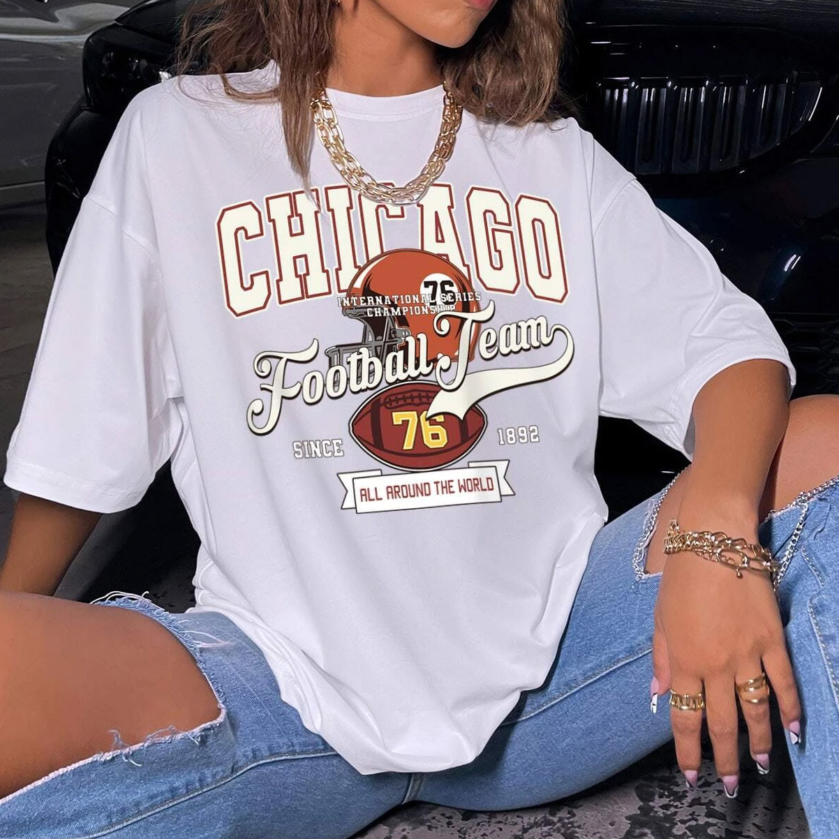Women's Chicago Football Team Cotton Oversized T Shirt