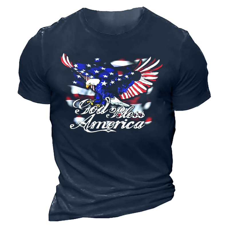 God Bless America Men's Chic American Flag Eagle Print T-shirt