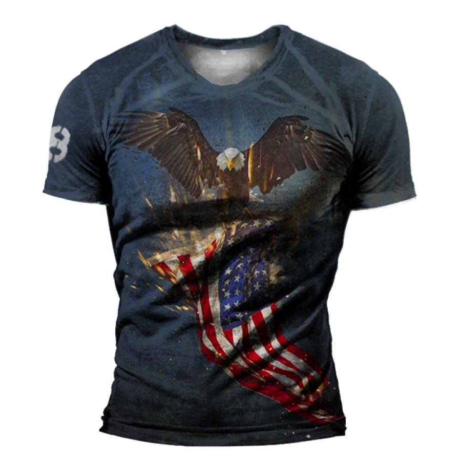 

American Flag Eagle Men's Vintage Print Crew Neck T-Shirt