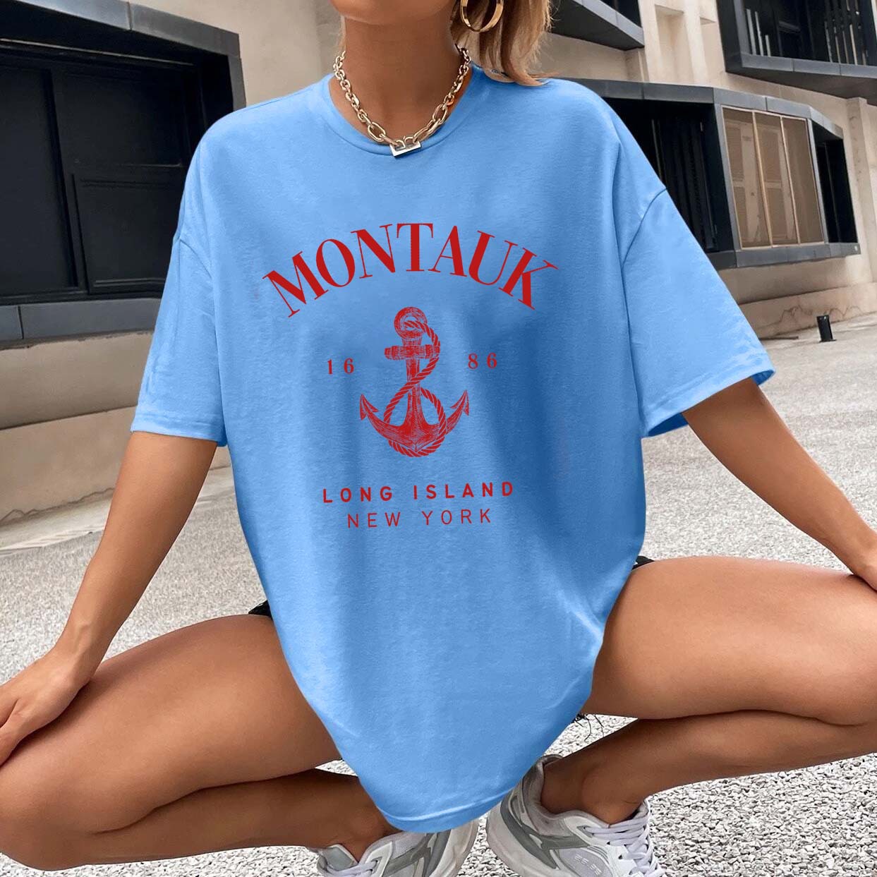 Women's Montauk Anchor Cotton Oversized T Shirt