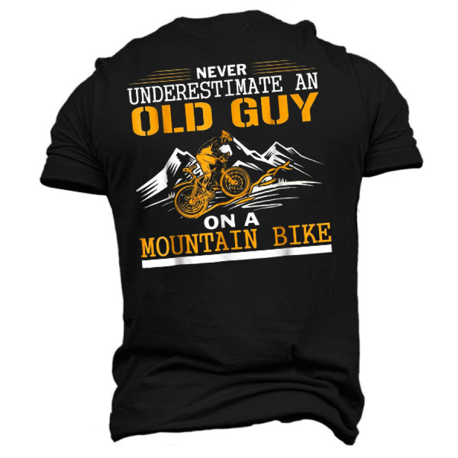 

Men's Never Underestimate Old Guy Mountain Bike Cotton T-Shirt