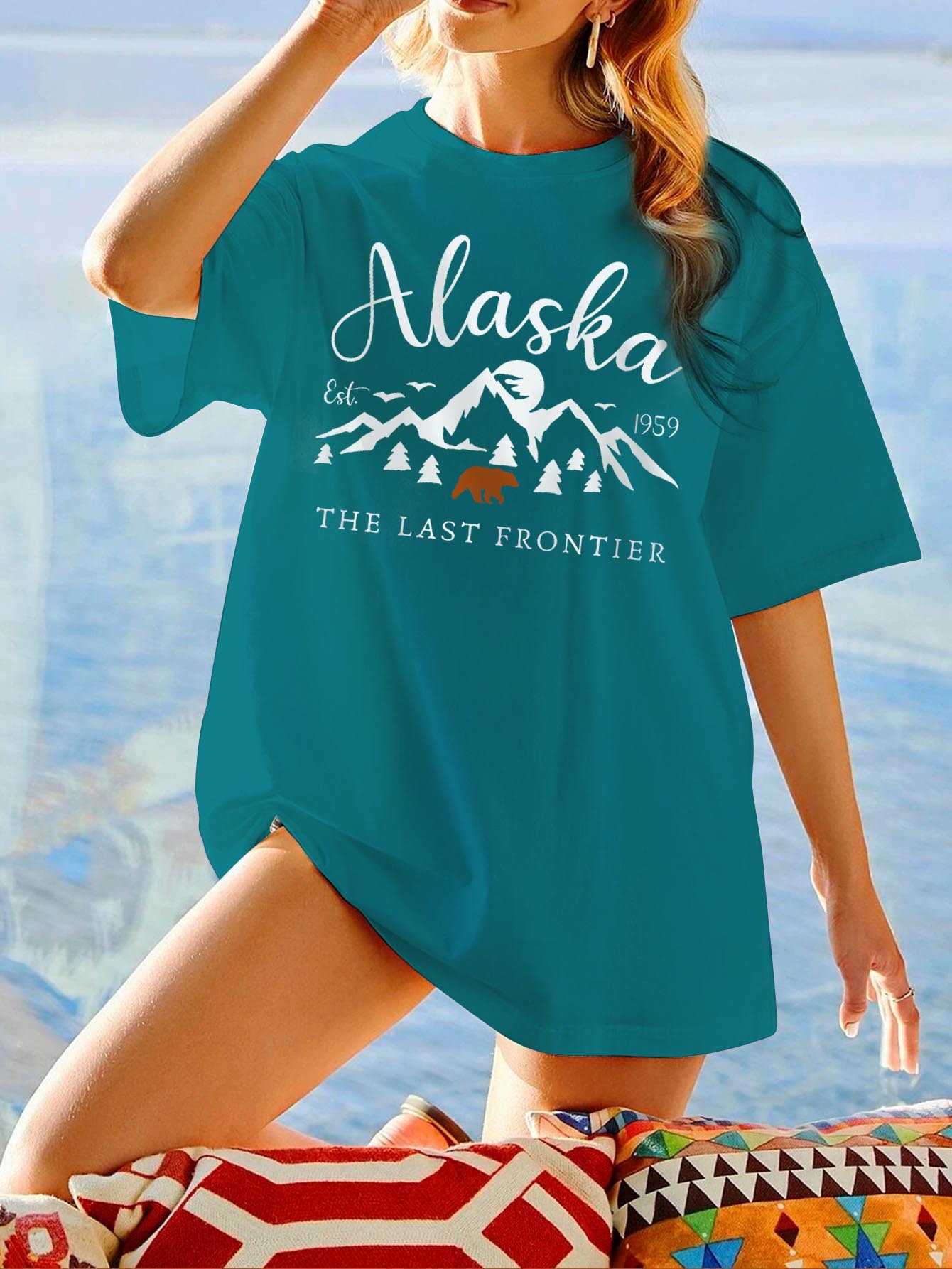 Women's Alaska Bear Mountains Cotton Oversized T Shirt