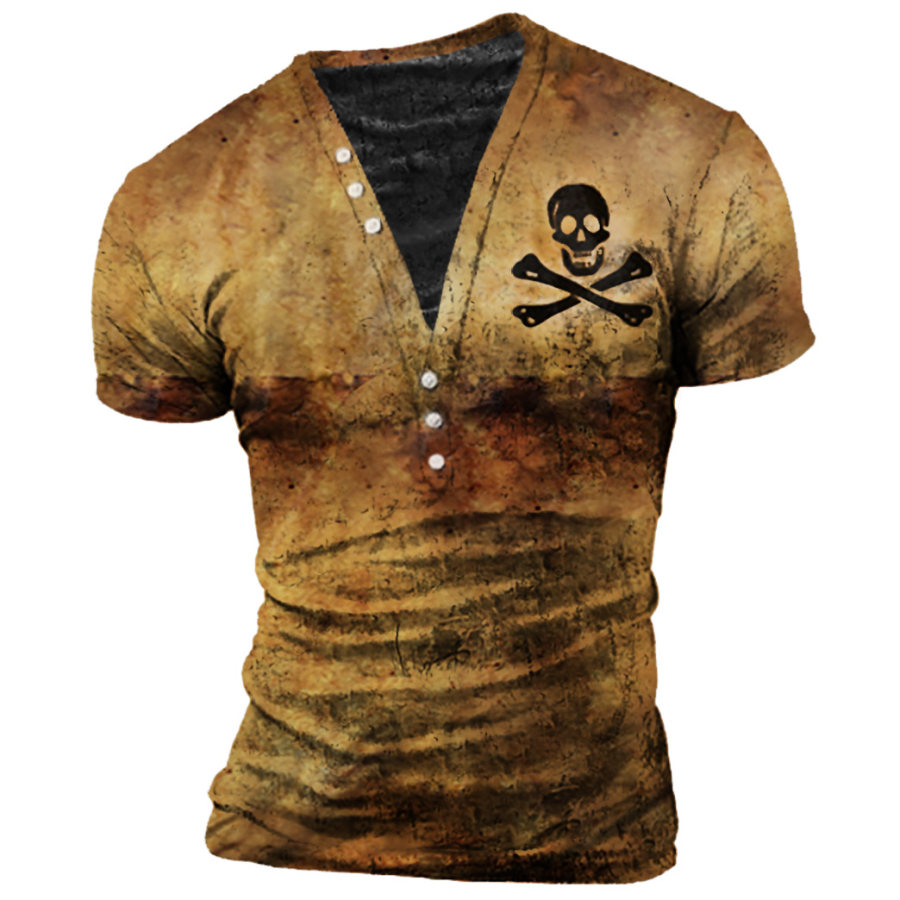 

Men's Vintage Pirate Print V-Neck T-Shirt