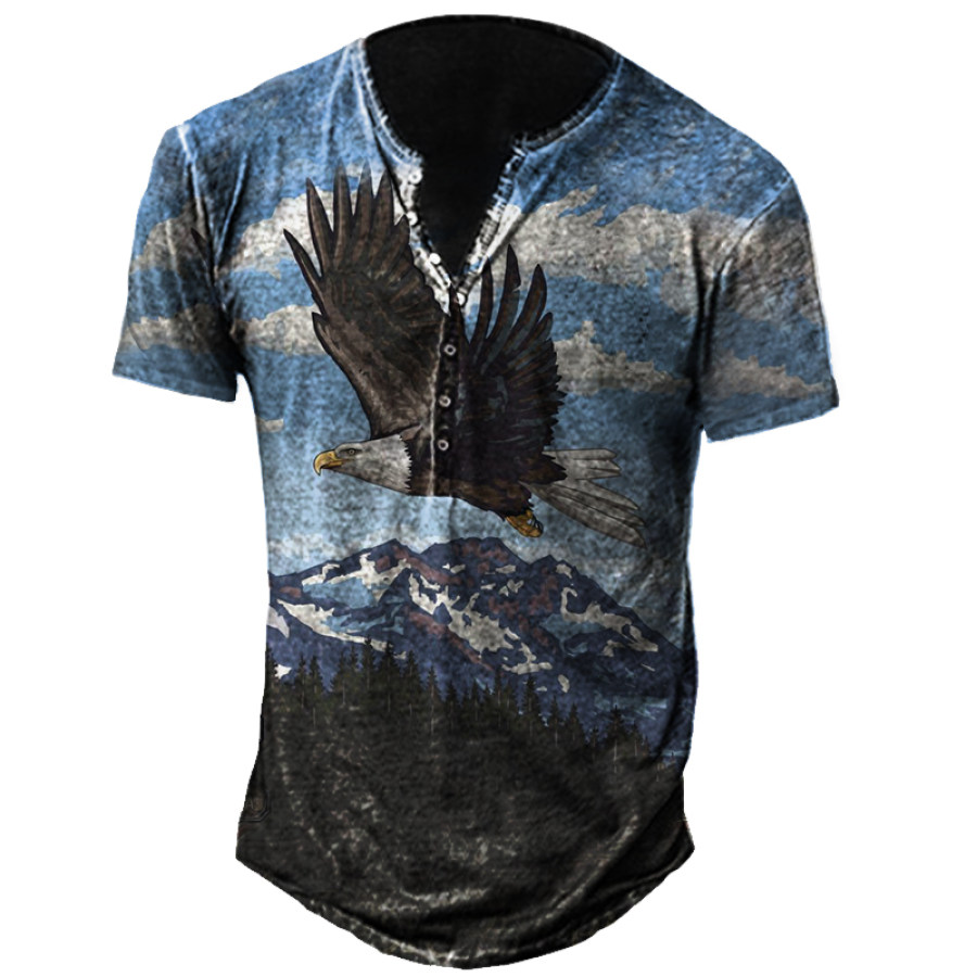 

Men's Retro Liberty Eagle Print Casual Henley Collar Short Sleeves