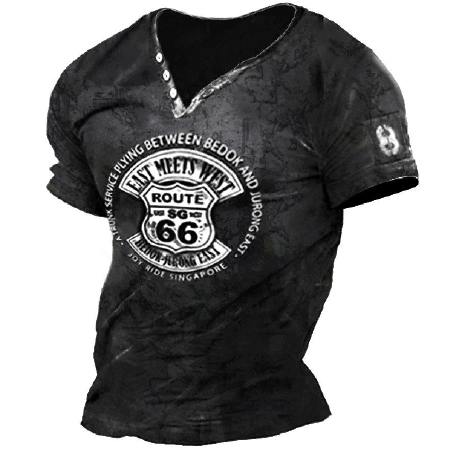 

Men's V-Neck Route 66 Henley Neck T-Shirt