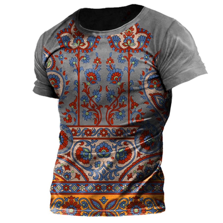 

Men's Vintage Ethnic Floral Print T-Shirt