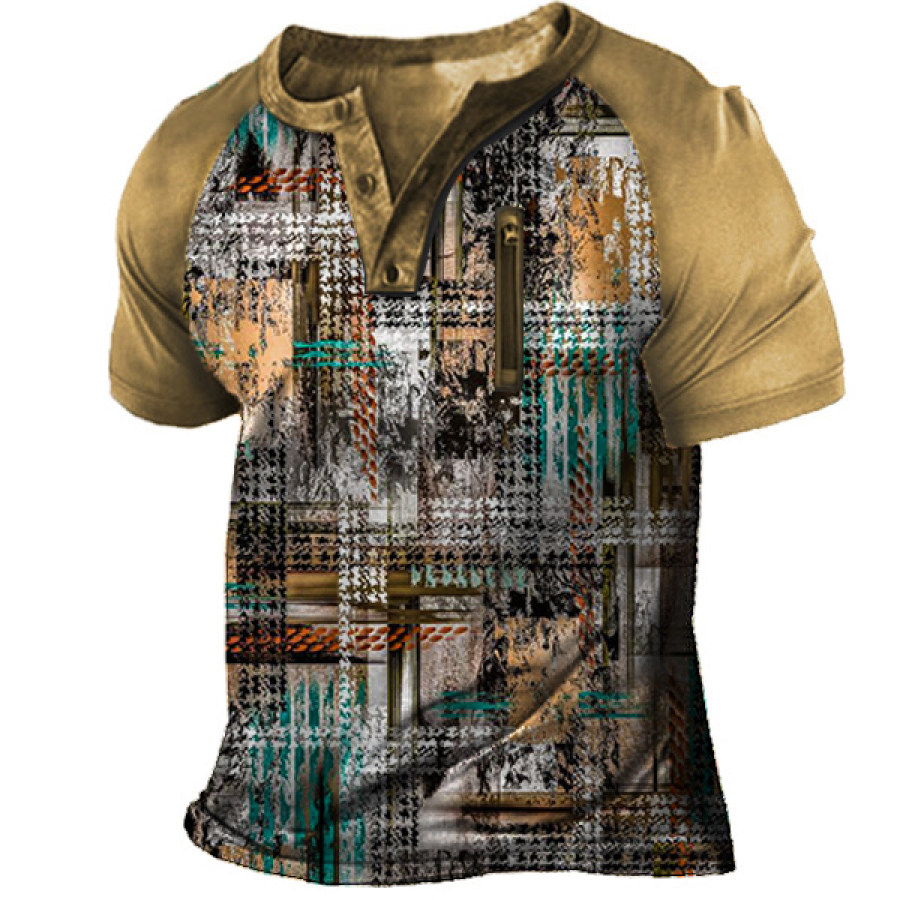 

Men's Outdoor Check Zip Print Henley T-Shirt