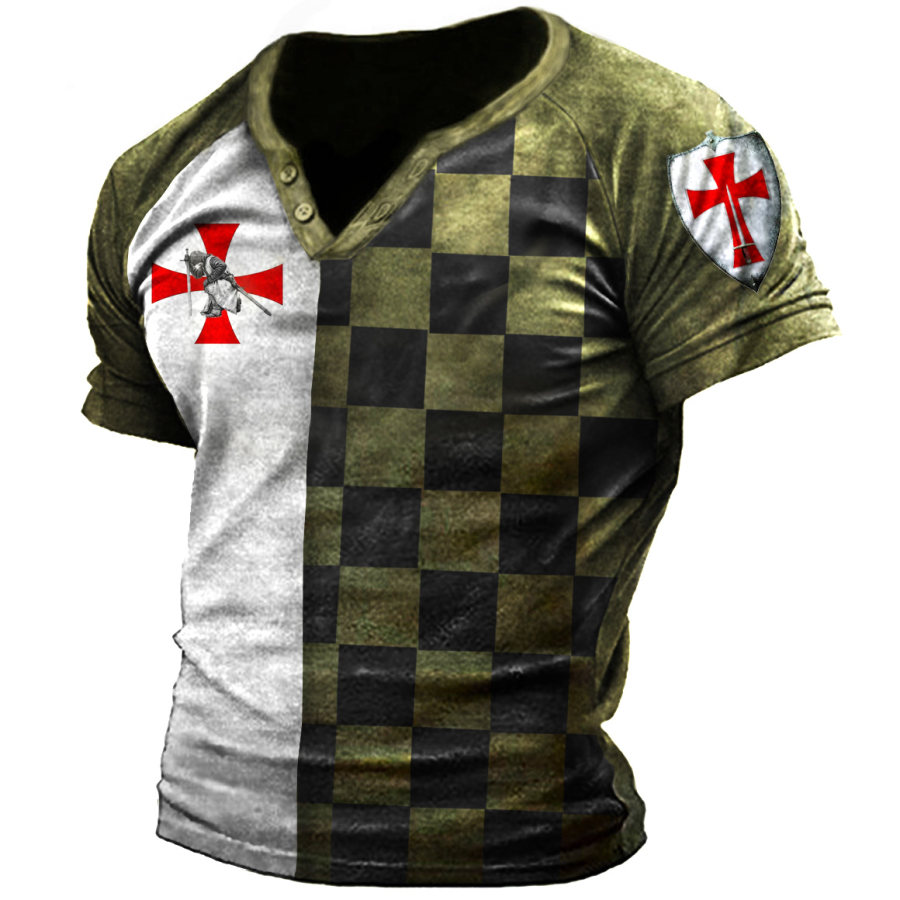 

Men's Outdoor Knights Templar Cross Checkerboard V-Neck T-Shirt