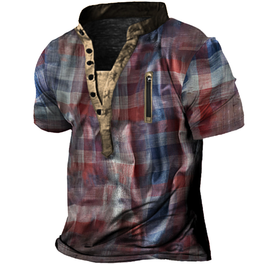 

Vintage Check Men's Henley Short Sleeve T-Shirt