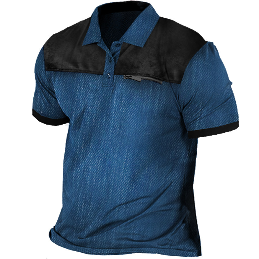 

Men's Outdoor Tactical Patchwork Zip Pocket Polo T-Shirt