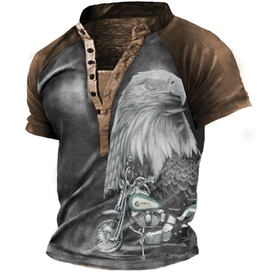 

Men's Motorcycle Eagle Henley Short Sleeve T-Shirt