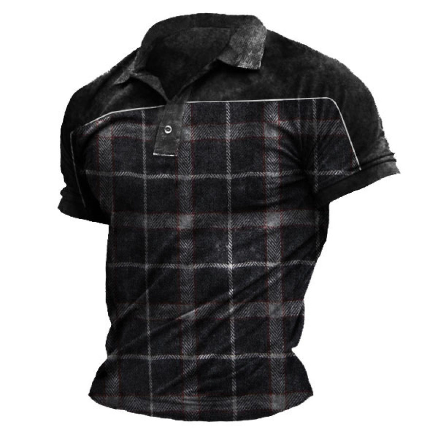 

Men's Plaid Polo Short Sleeve T-Shirt