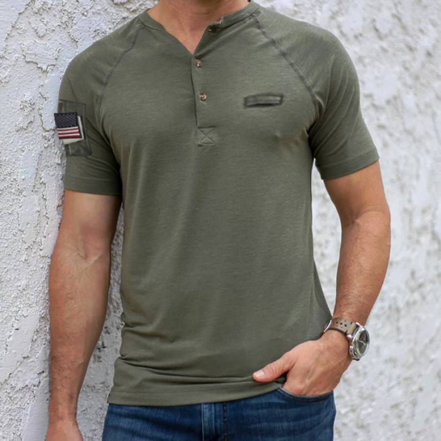 

Men's Outdoor Velcro Henley Collar Tactical Sports T-Shirt