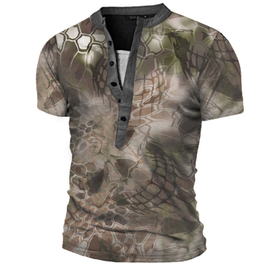 

Skull Face Camouflage Men's Outdoor Henley Collar Tactical T-Shirt