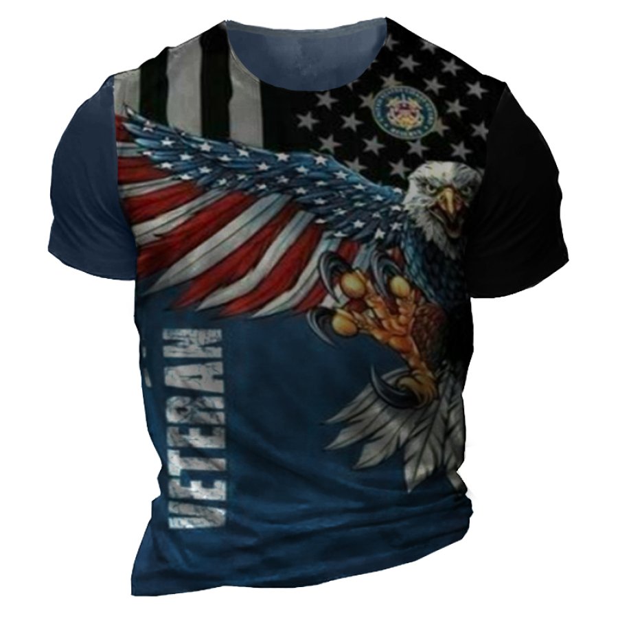 

Men's Eagle Totem Veteran Flag Print T-Shirt