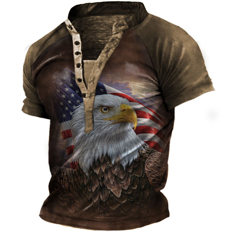 

Men's Eagle Flag Henley Short Sleeve T-Shirt