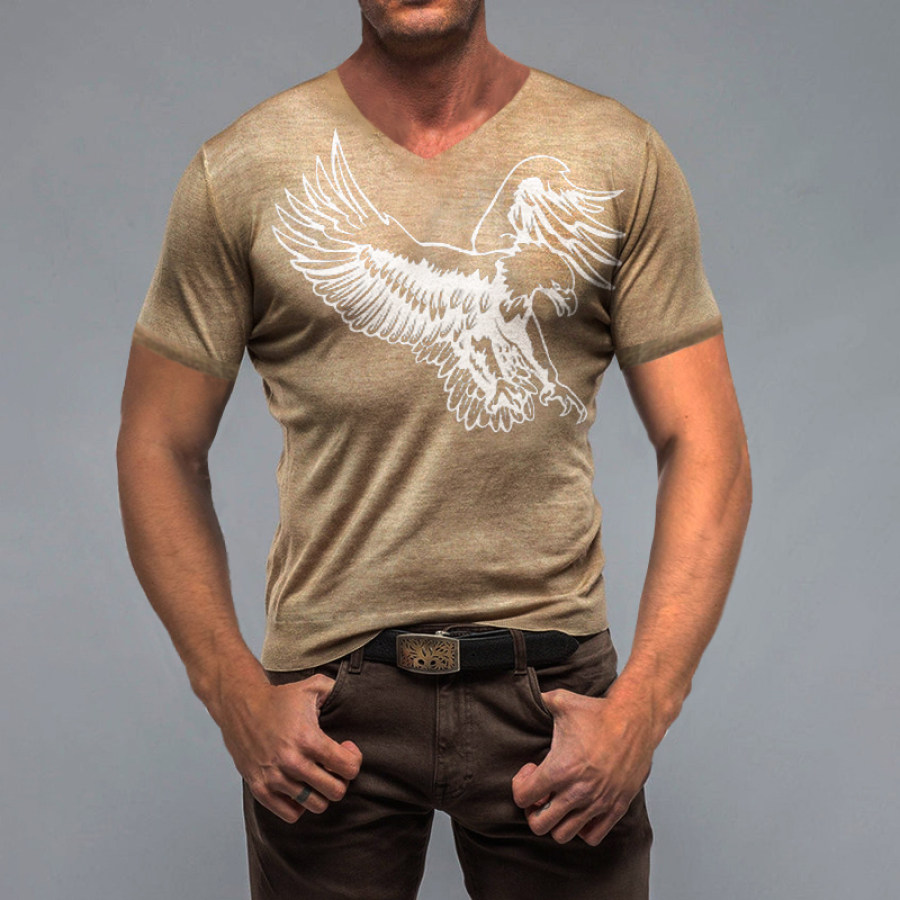 

Eagle Print Men's Vintage V-Neck Tactical Short Sleeve T-Shirt