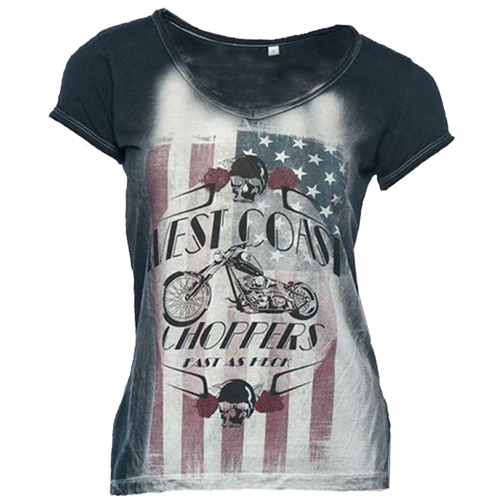 Women's American Flag Vintage Chic Motorcycle Print Casual T-shirt