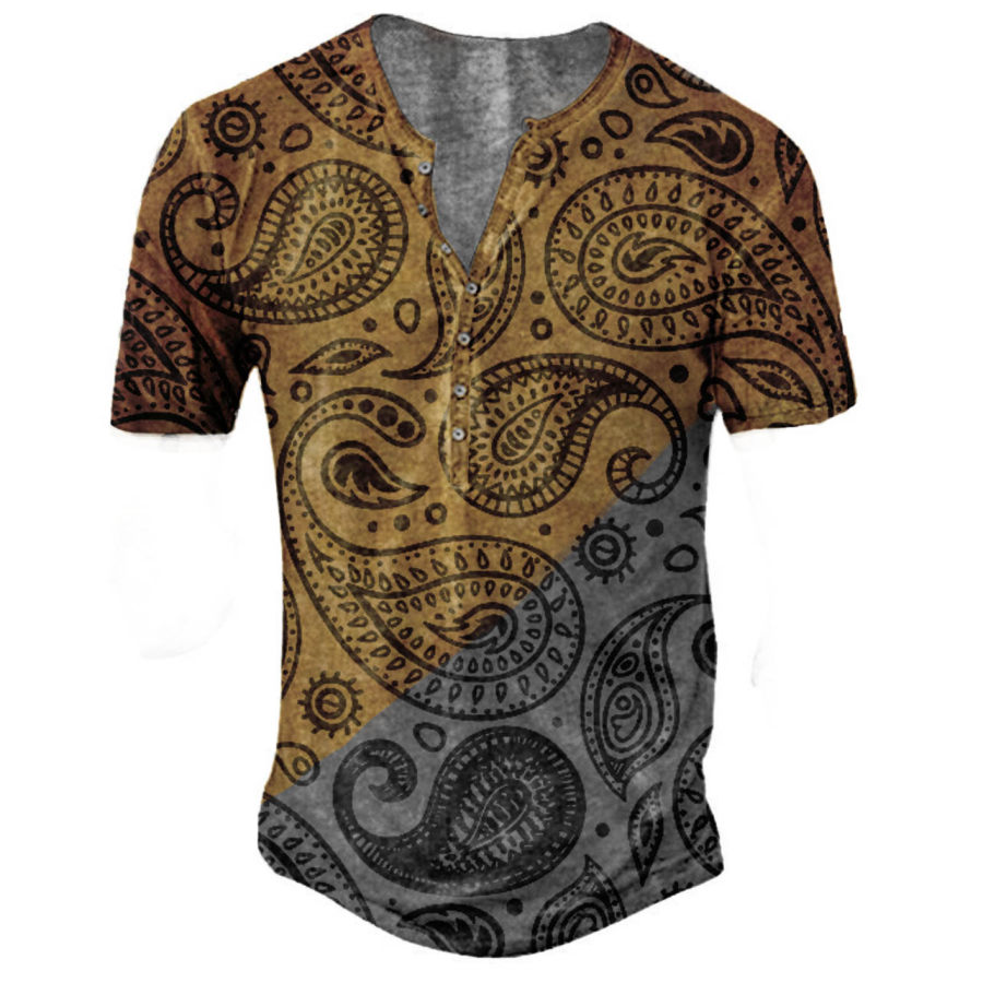 

Men's Vintage Paisley Print Henley T-Shirt