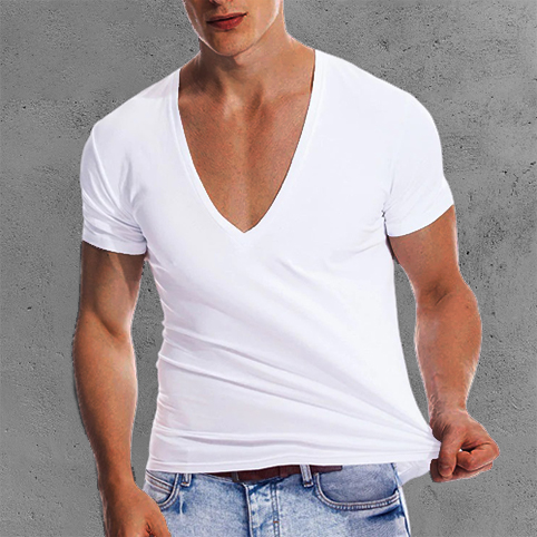 Men's V-neck Slim Short Sleeve Chic Training T-shirt