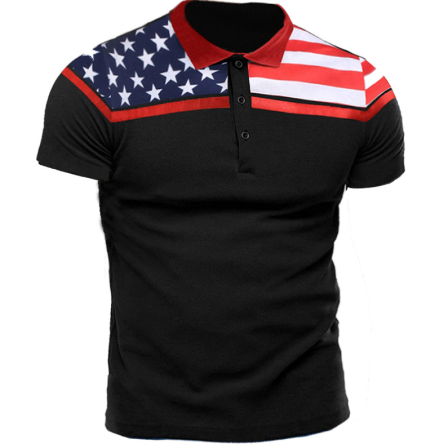 

Men's Outdoor American Flag Print Polo Shirt