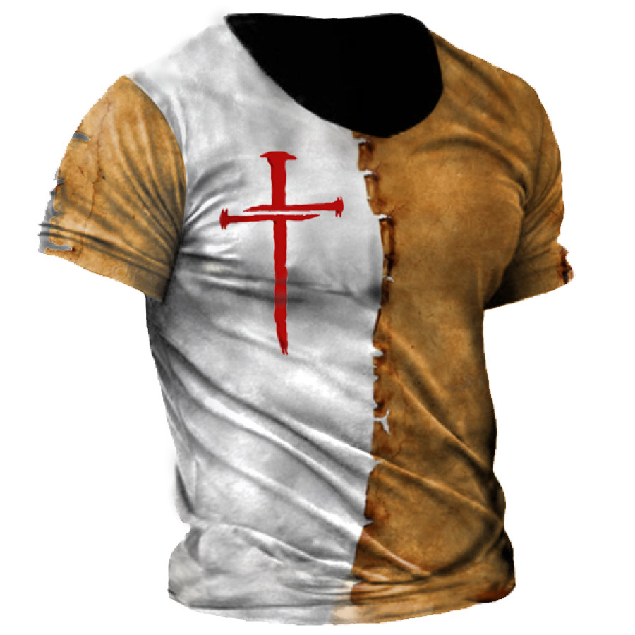 

Jesus Cross Vintage Print Men's V-Neck Short Sleeve T-Shirt