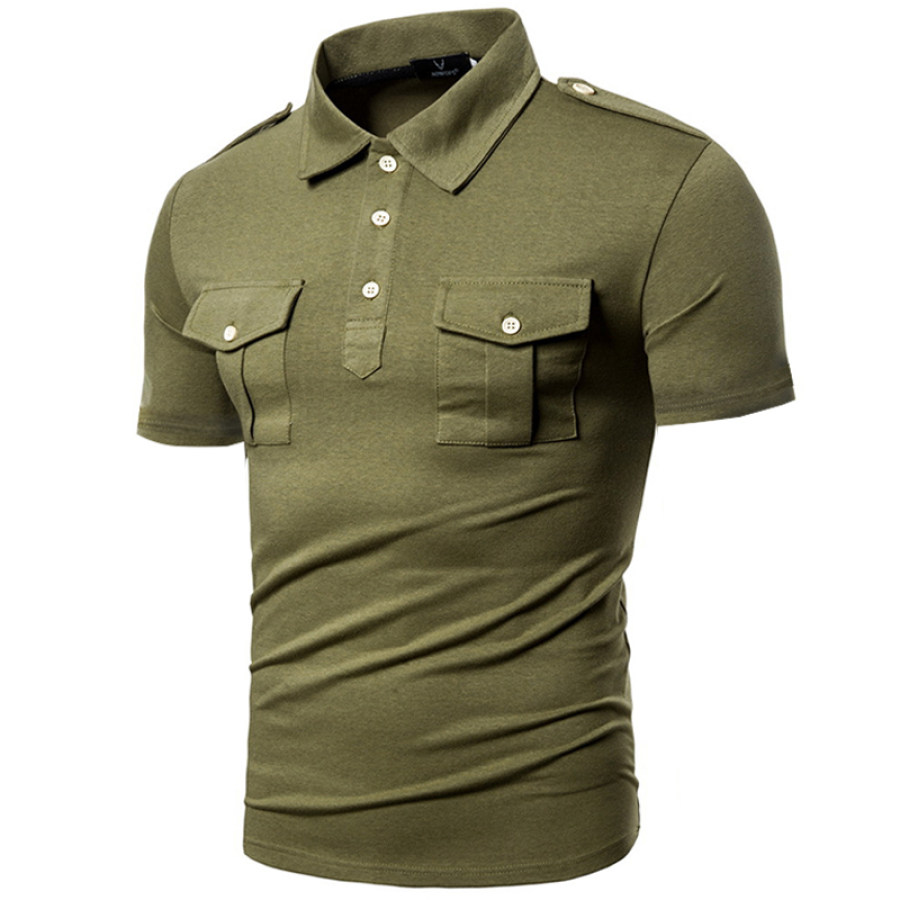 

Men's Outdoor American Flag Tactical Military Polo Short Sleeve T-Shirt
