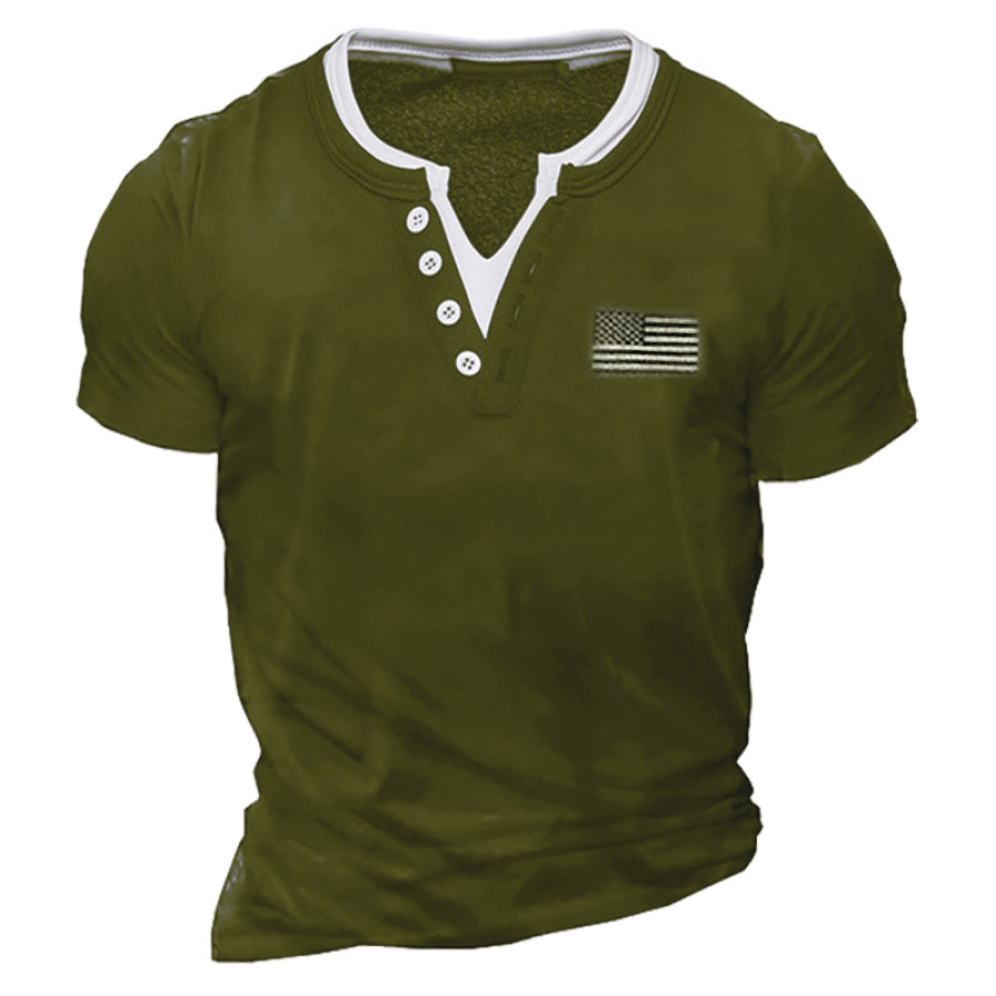 

Men's Outdoor Tactical American Flag Henley Collar T-Shirt