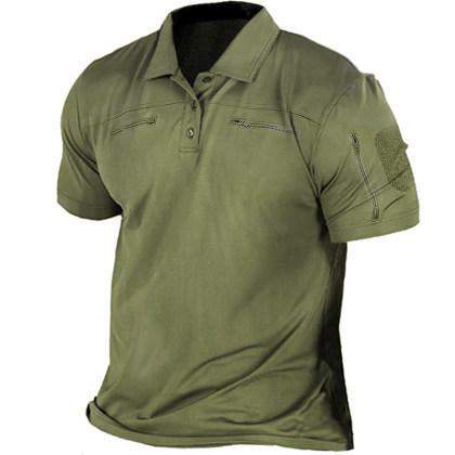 Men's Outdoor Tactical Zip Pocket Polo T-Shirt